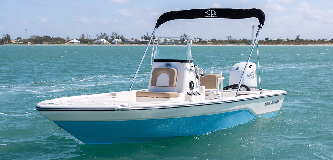 Sea Born FX21 Bay Boat Sharkskin Blue with Suzuki Outboard - 21 Foot Bay Boat